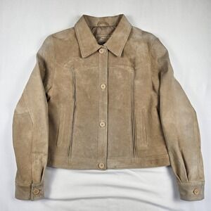 Wendy Hill 100% Leather Jacket Zip Up Size S Tan